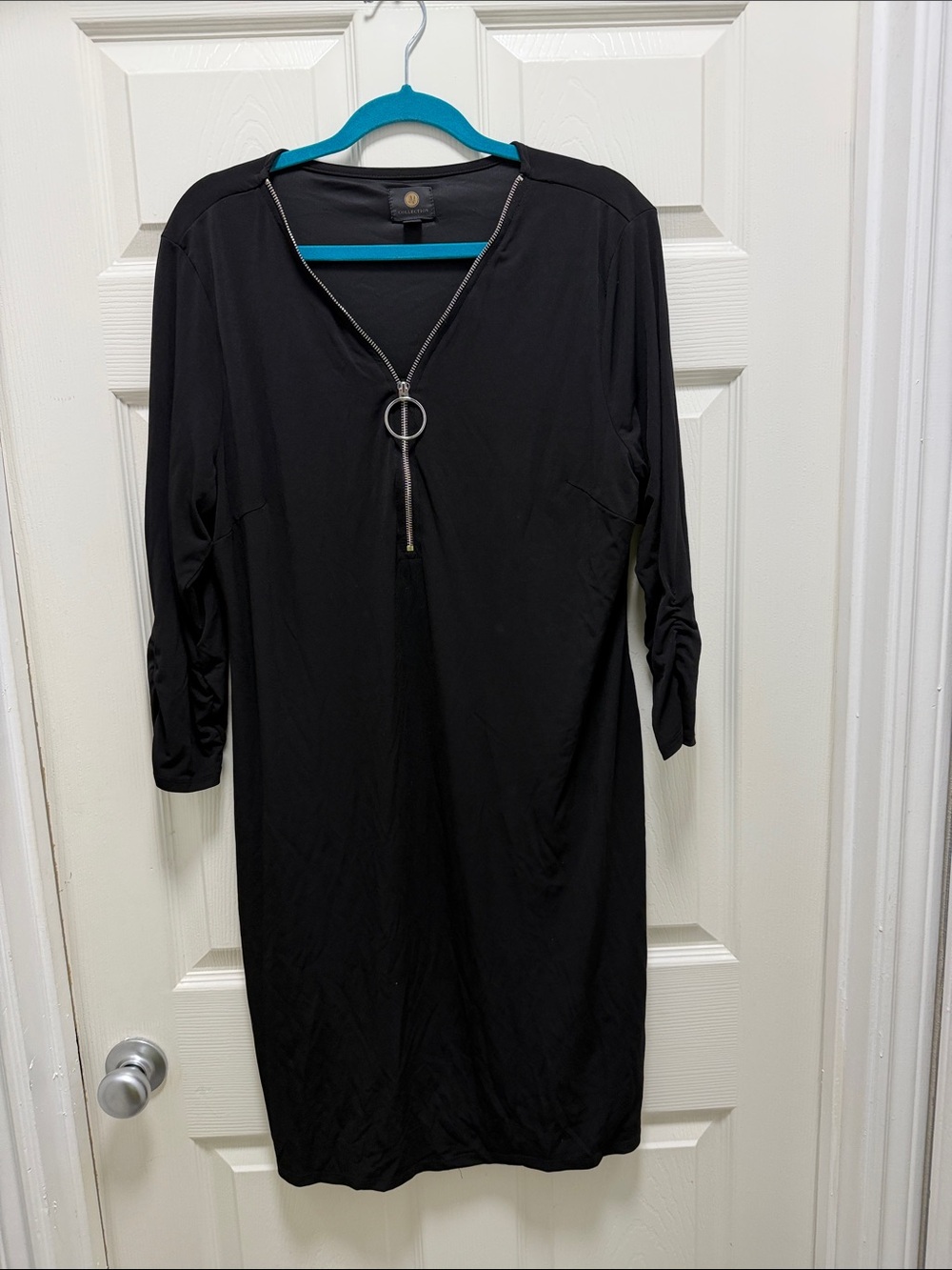JM Collection Black Midi Dress with Ring-Zip Detail